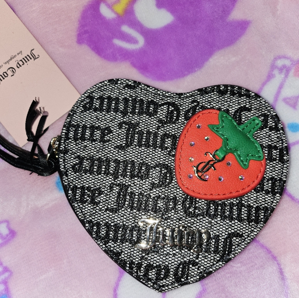 Juicy Couture Heart-Shaped Zip Arpund Strawberry Wristlet - Black and Red
